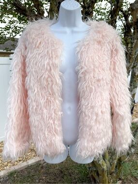 Blush Pink Faux Fur Teddy Jacket Cozy Statement Coat XL